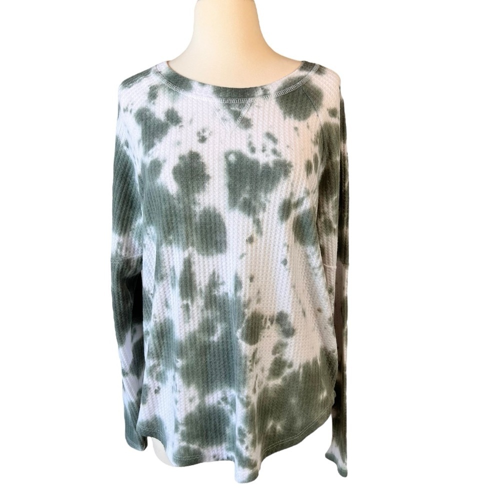 Sweet Romeo Tie Dye Waffle Knit Thumb Hole T-Shirt Top